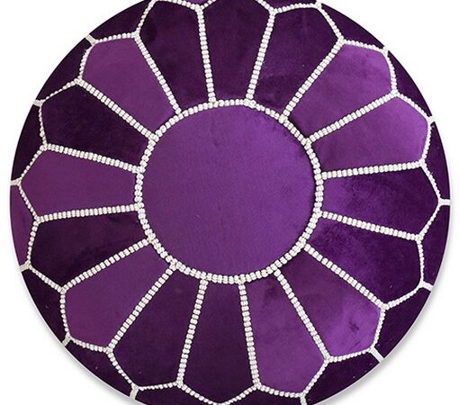 Velvet Pouffe – Blue and White | 55x35 cm Handcrafted Round Ottoman