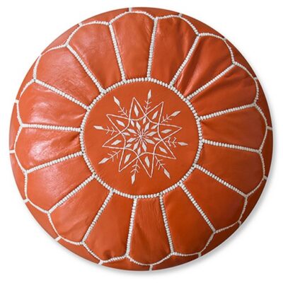 DSC_0814.jpg Leather Pouffe – Orange and White | 55x35 cm Handcrafted Round Ottoman