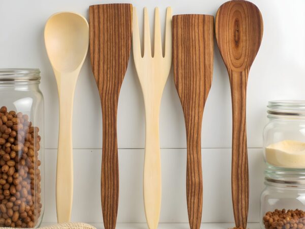 Handmade Decorative Wooden Spoon and Fork Set – 6-Piece Boho Chic Lemon Wood (12″)
