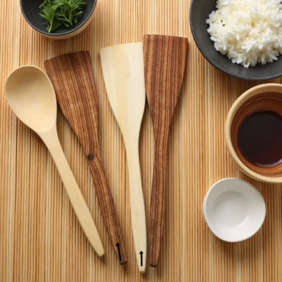 Handmade Decorative Wooden Spoon and Fork Set – 6-Piece Boho Chic Lemon Wood (12″)