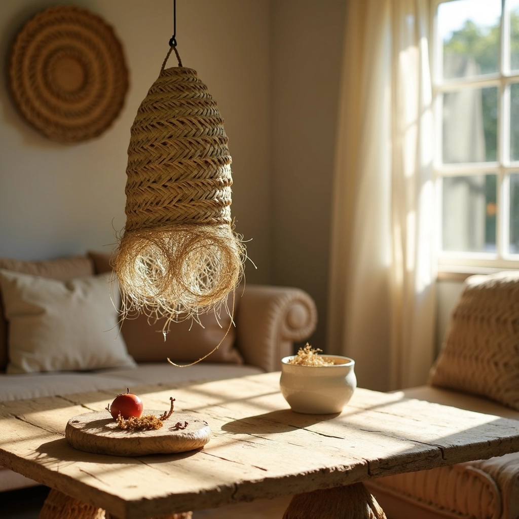 Cylindrical Palm Leaf Pendant Light – Handwoven Moroccan Lampshade (30 × 45 cm)