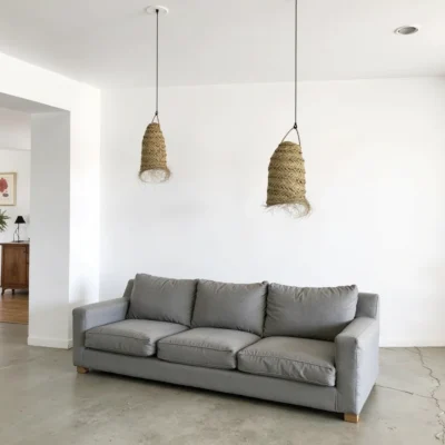 Cylindrical Palm Leaf Pendant Light – Handwoven Moroccan Lampshade (30 × 45 cm)