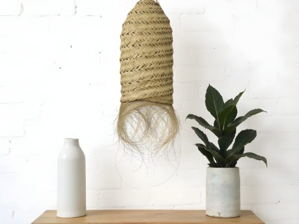 Cylindrical Palm Leaf Pendant Light – Handwoven Moroccan Lampshade (30 × 45 cm)