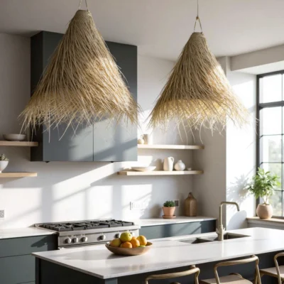 Handwoven Palm Leaf Pendant Light – Moroccan Lampshade (3 Sizes)