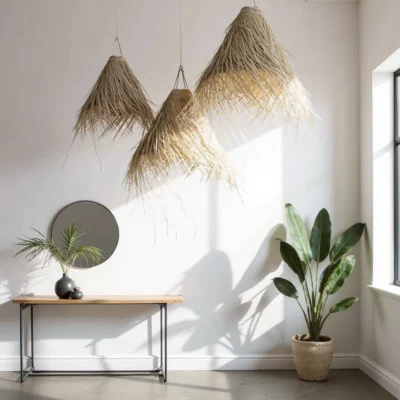 Handwoven Palm Leaf Pendant Light – Moroccan Lampshade (3 Sizes)