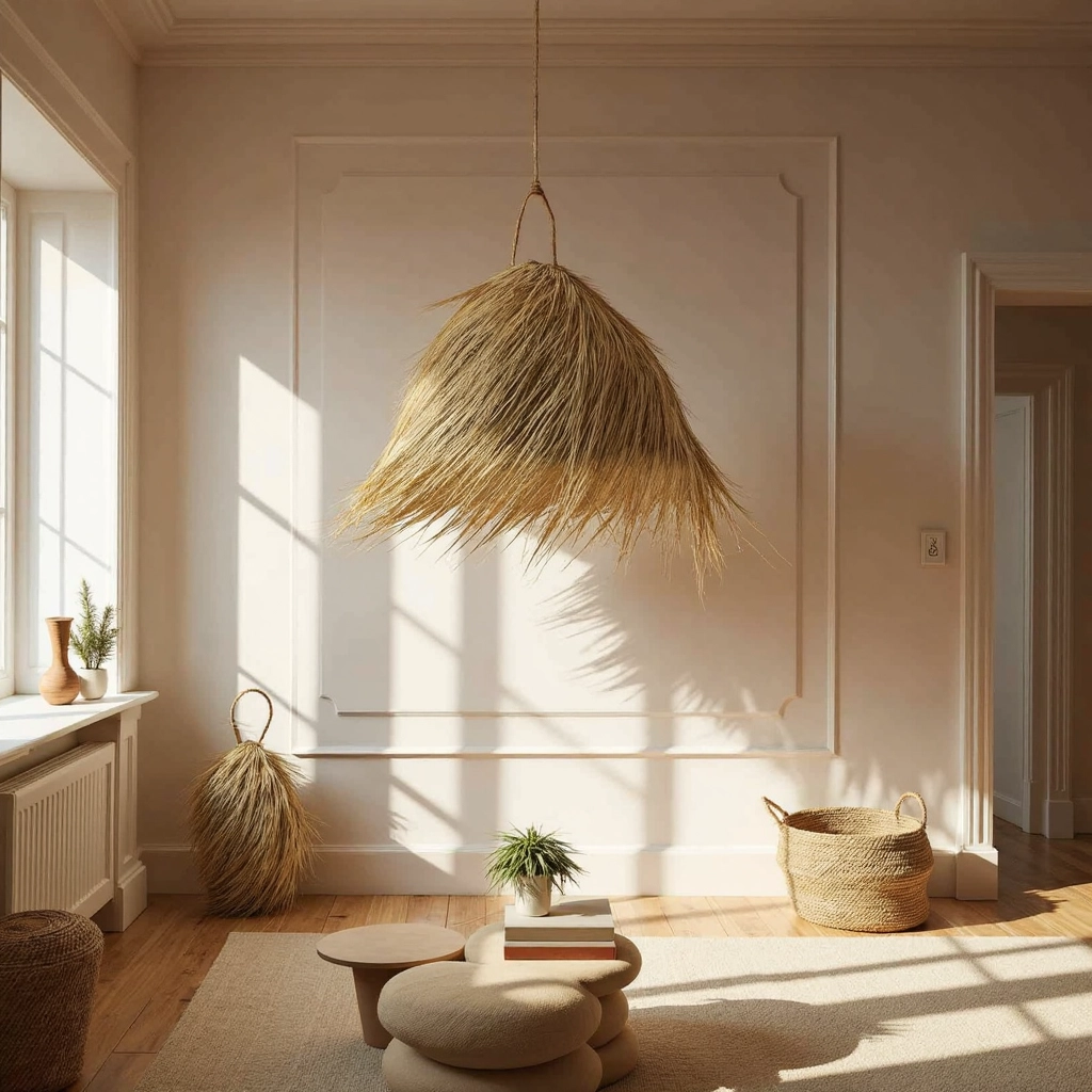 Natural Palm Leaf Light Shade – 45 cm Handwoven Moroccan Pendant Lamp