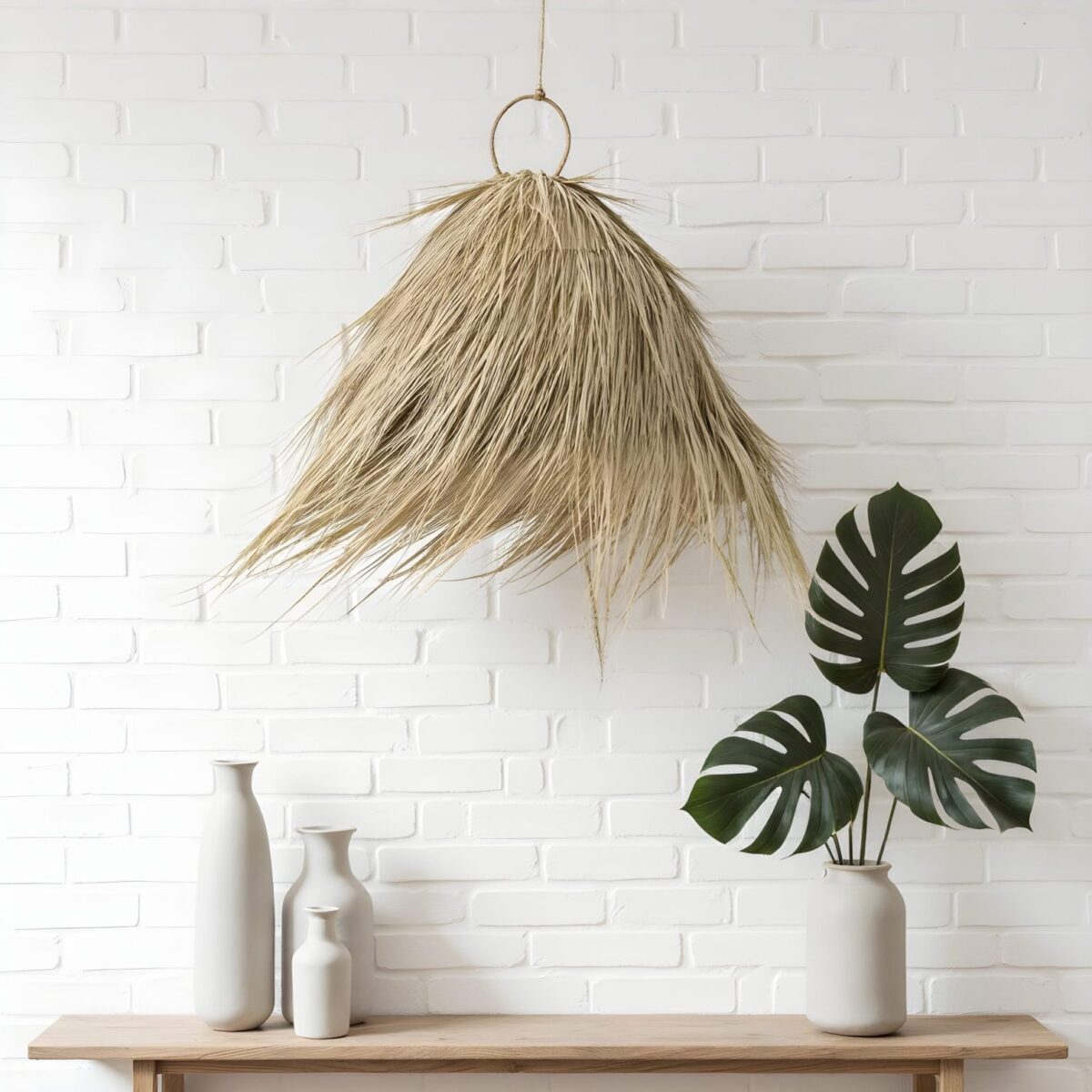 Natural Palm Leaf Light Shade – 45 cm Handwoven Moroccan Pendant Lamp