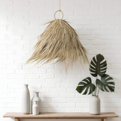 Natural Palm Leaf Light Shade – 45 cm Handwoven Moroccan Pendant Lamp