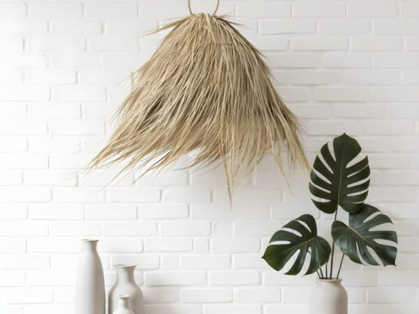 Natural Palm Leaf Light Shade – 45 cm Handwoven Moroccan Pendant Lamp