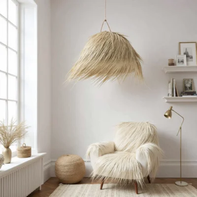 Natural Palm Leaf Light Shade – 45 cm Handwoven Moroccan Pendant Lamp