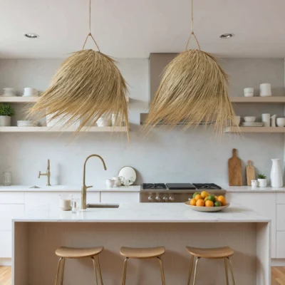 Natural Palm Leaf Light Shade – 45 cm Handwoven Moroccan Pendant Lamp