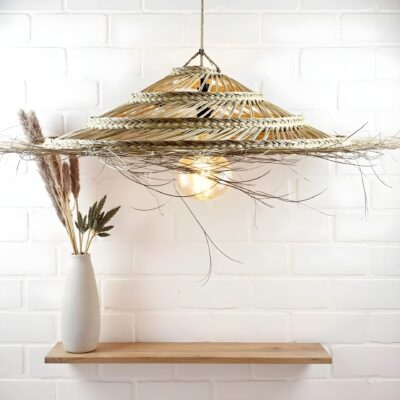Oversized Palm Leaf Pendant Light – 30″ Handwoven Moroccan Boho Ceiling Lamp