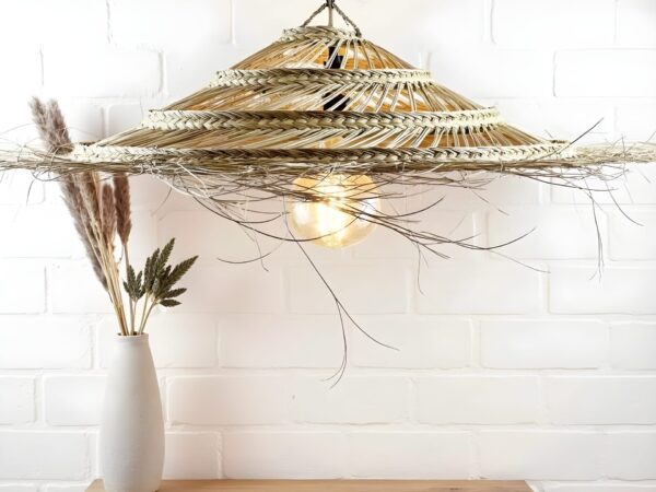 Oversized Palm Leaf Pendant Light – 30″ Handwoven Moroccan Boho Ceiling Lamp