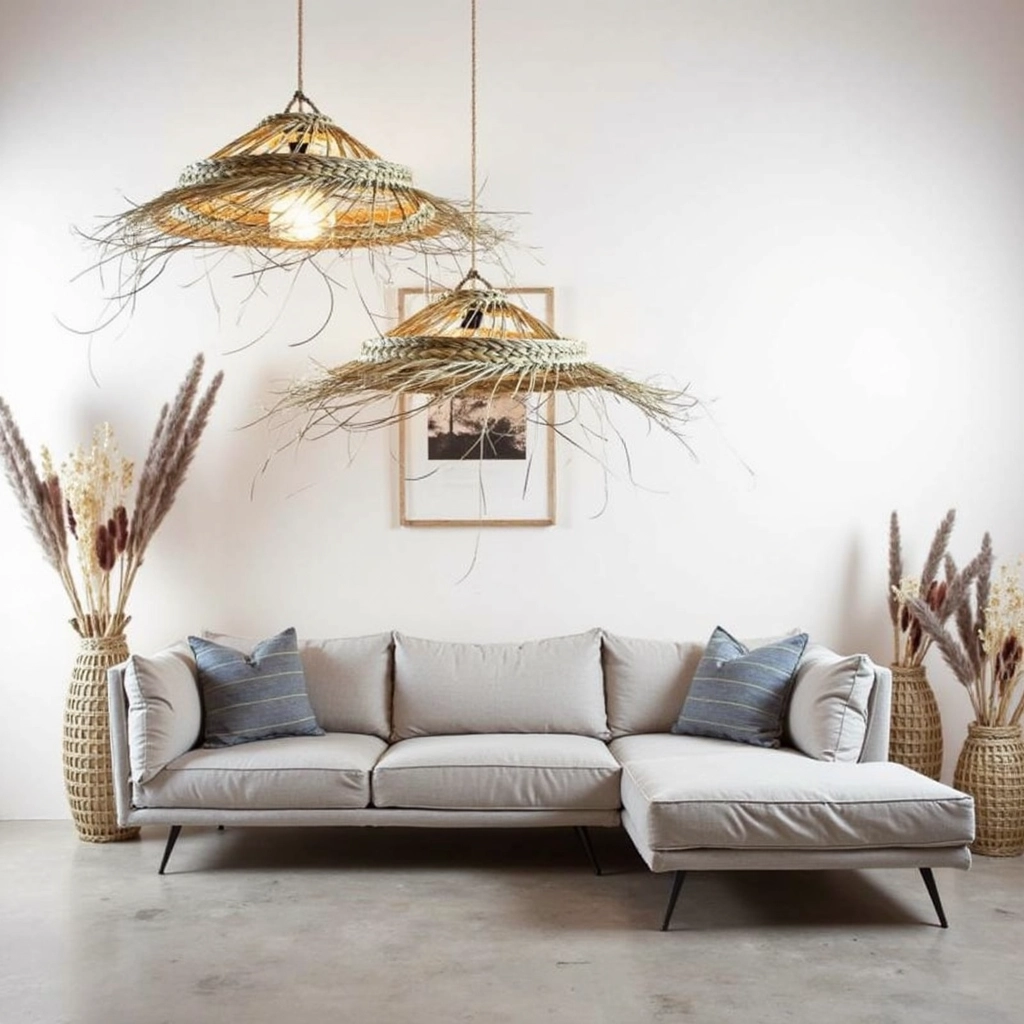 Oversized Palm Leaf Pendant Light – 30″ Handwoven Moroccan Boho Ceiling Lamp