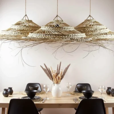 Oversized Palm Leaf Pendant Light – 30″ Handwoven Moroccan Boho Ceiling Lamp