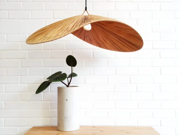 Natural Raffia Pendant Light – Large Handwoven Moroccan Ceiling Lamp (22″ Diameter)