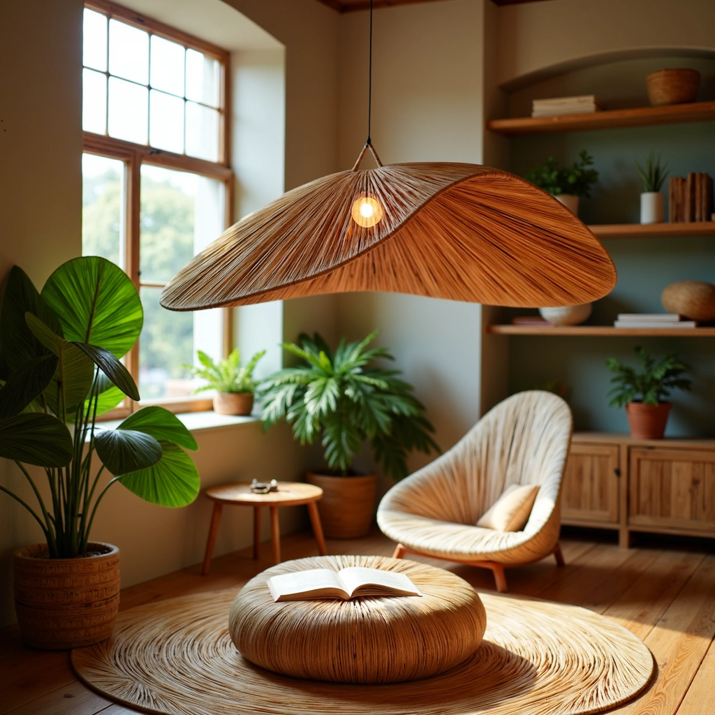 Natural Raffia Pendant Light – Large Handwoven Moroccan Ceiling Lamp (22″ Diameter)