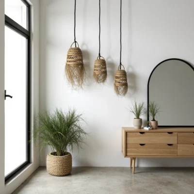 Handwoven Moroccan Straw Pendant Light – 3 Sizes | Natural Boho Hanging Lamp