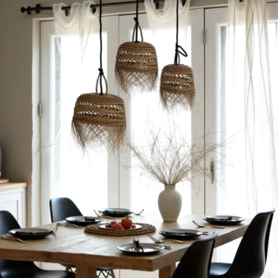 Handwoven Moroccan Straw Pendant Light – 3 Sizes | Natural Boho Hanging Lamp