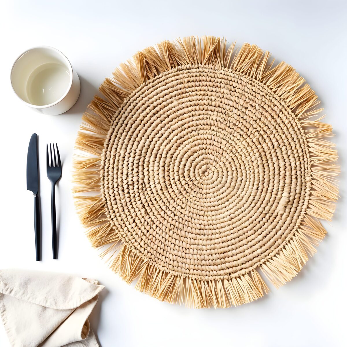 Handmade-Raffia-Round-Tassel-Placemats-with-Fringes-7.jpg Handmade Raffia Round Tassel Placemats with Fringes – Boho Moroccan Straw Table Mats (15″ Diameter)