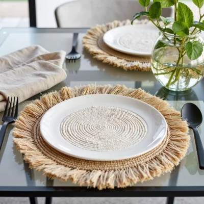 Handmade-Raffia-Round-Tassel-Placemats-with-Fringes-8.webp Handmade Raffia Round Tassel Placemats with Fringes – Boho Moroccan Straw Table Mats (15″ Diameter)
