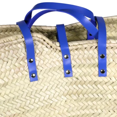 Digital Blue Basket – Handwoven Doum & Leather Summer Tote