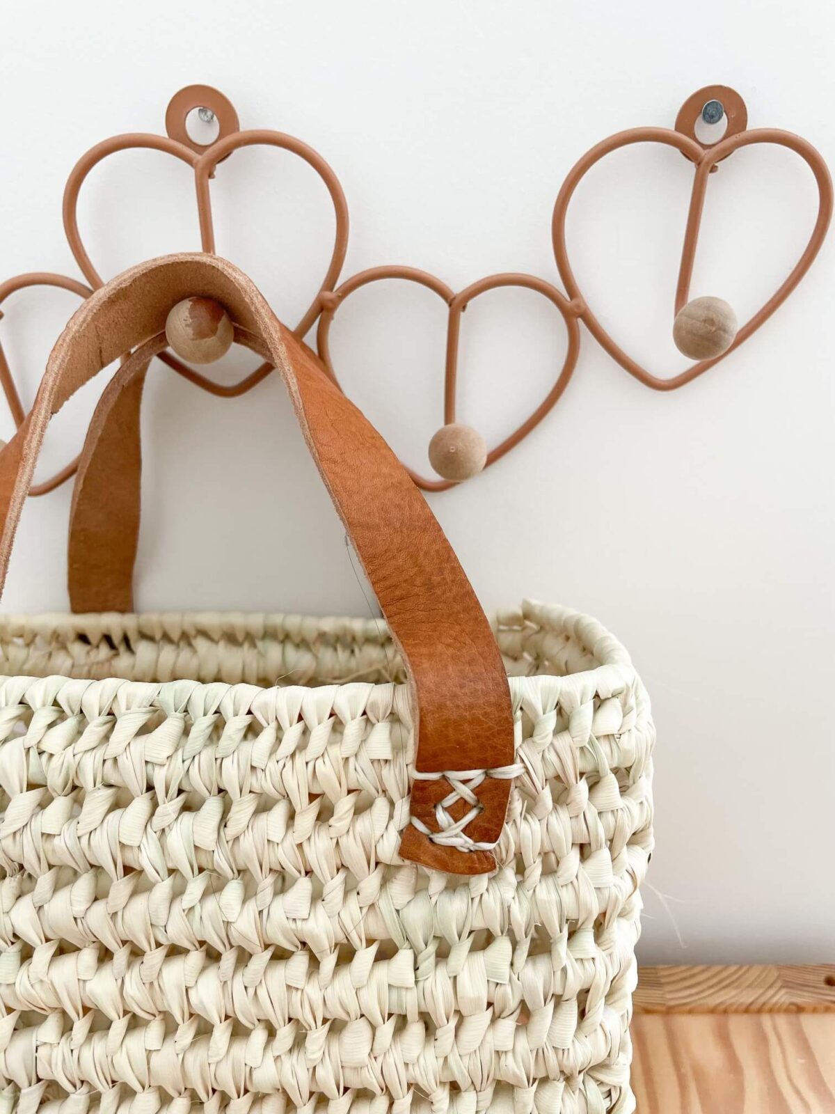 Small Handwoven Palm Leaf Basket with Leather Handles | 19x15x10 cm | Rectangular Storage Basket
