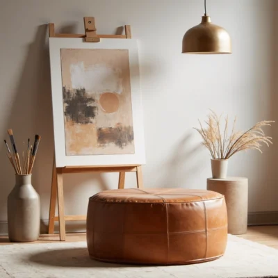 Large Moroccan Leather Pouf – Handmade Ottoman & Coffee Table (Custom Sizes 14″–60″)