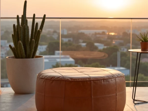 Large Moroccan Leather Pouf – Handmade Ottoman & Coffee Table (Custom Sizes 14″–60″)