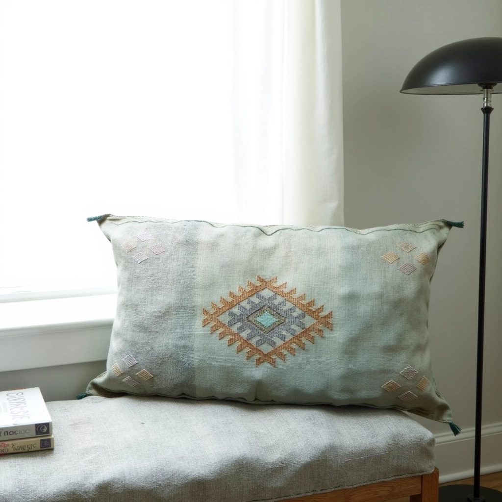 Light Green – Large Handwoven Moroccan Cactus Silk Pillow Cover with Diamond Motif (36″ × 16″)