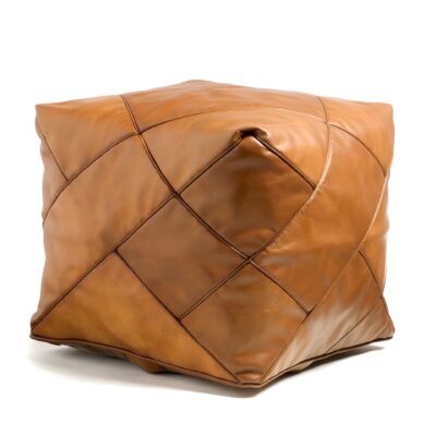 Modern Square Leather Pouf – Handcrafted Moroccan Ottoman with Diamond Stitching (Custom Sizes)
