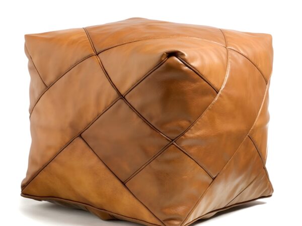 Modern Square Leather Pouf – Handcrafted Moroccan Ottoman with Diamond Stitching (Custom Sizes)