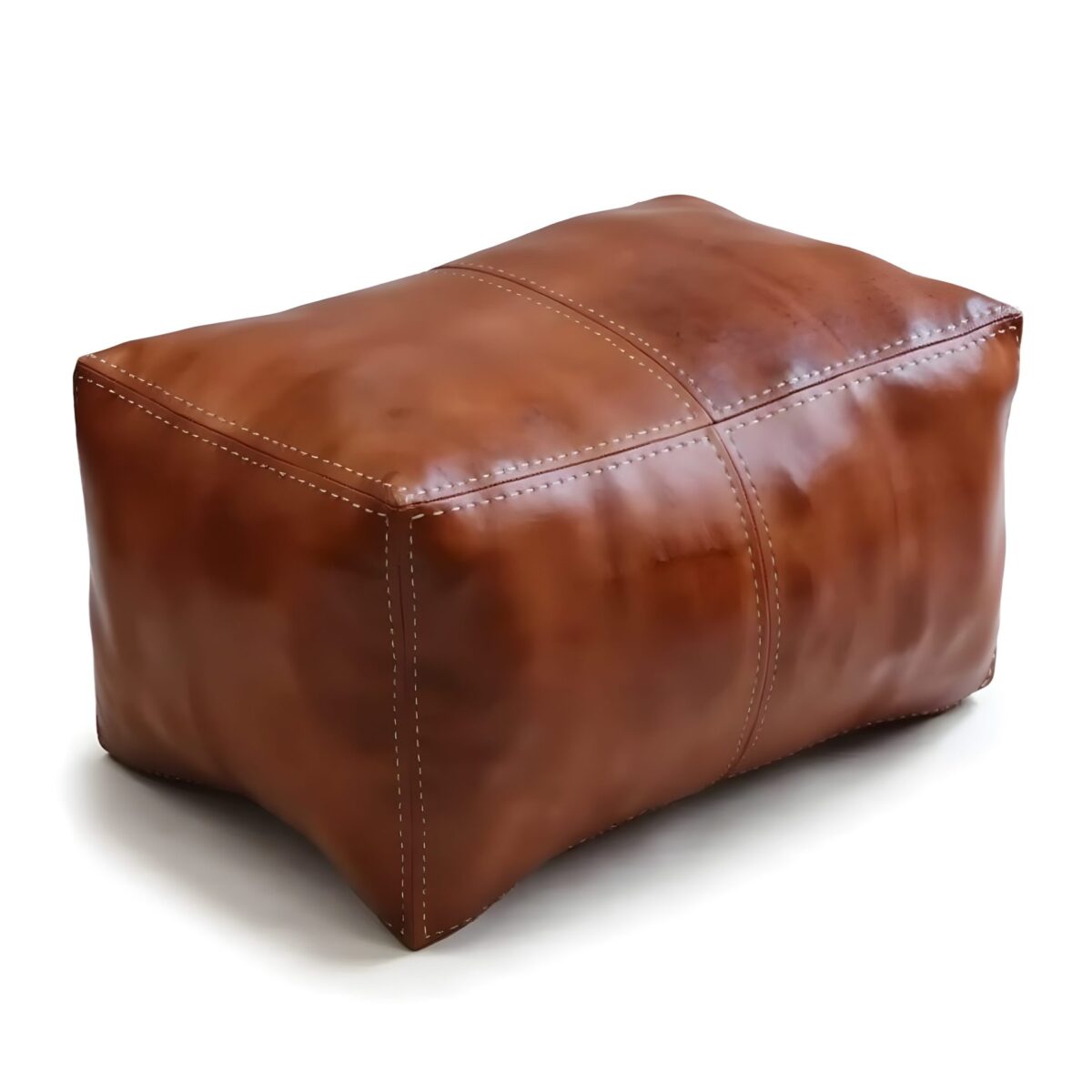 Moroccan-Rectangle-Pouf-in-Tan-Leather-2.jpg Handcrafted Moroccan Square Leather Pouf – Natural Brown or Tan Ottoman (Custom Sizes)