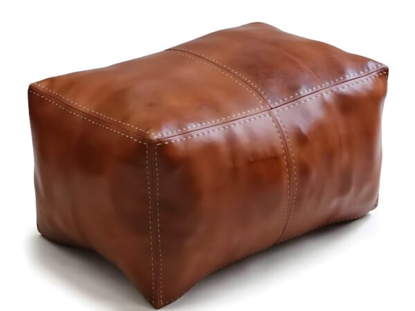 Handcrafted Moroccan Square Leather Pouf – Natural Brown or Tan Ottoman (Custom Sizes)
