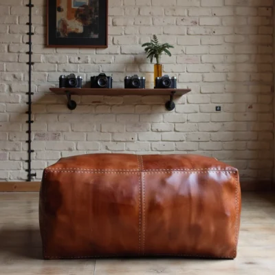 Moroccan-Rectangle-Pouf-in-Tan-Leather-4.webp Handcrafted Moroccan Square Leather Pouf – Natural Brown or Tan Ottoman (Custom Sizes)