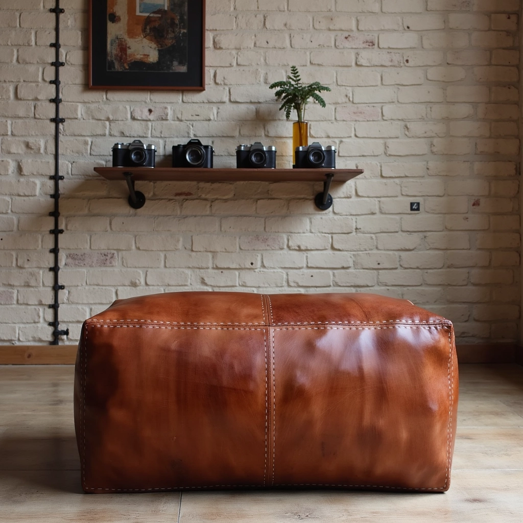 Moroccan-Rectangle-Pouf-in-Tan-Leather-4.webp Handcrafted Moroccan Square Leather Pouf – Natural Brown or Tan Ottoman (Custom Sizes)