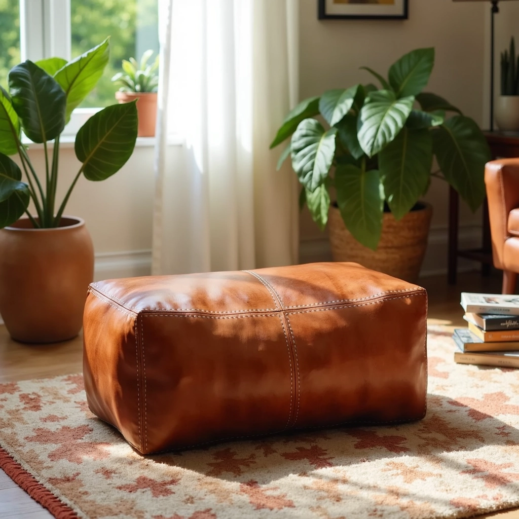 Moroccan-Rectangle-Pouf-in-Tan-Leather-9.webp Handcrafted Moroccan Square Leather Pouf – Natural Brown or Tan Ottoman (Custom Sizes)