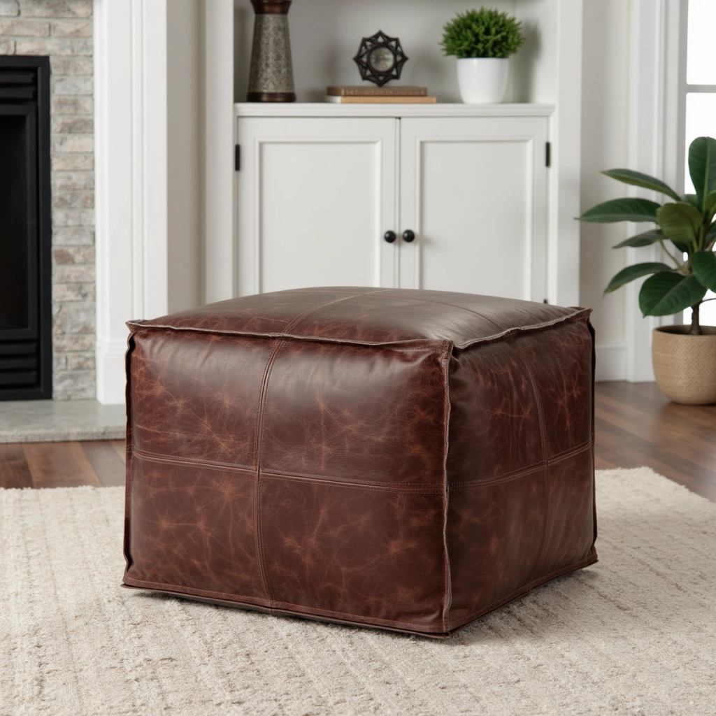 Moroccan-Square-Natural-Pouf-in-Brown-5.webp Handcrafted Moroccan Square Leather Pouf – Natural Brown or Tan Ottoman (Custom Sizes)