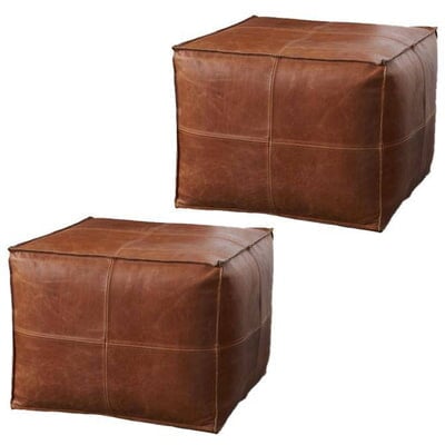 Handmade Square Leather Pouf Coffee Table Set – Moroccan Ottomans (Custom Sizes Available)