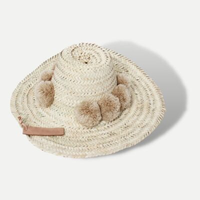 Moroccan-Straw-Beach-Hat-With-Pompom-7.jpeg Handwoven Moroccan Pompom Straw Beach Hat – 26″ Wide Brim Boho Sun Hat