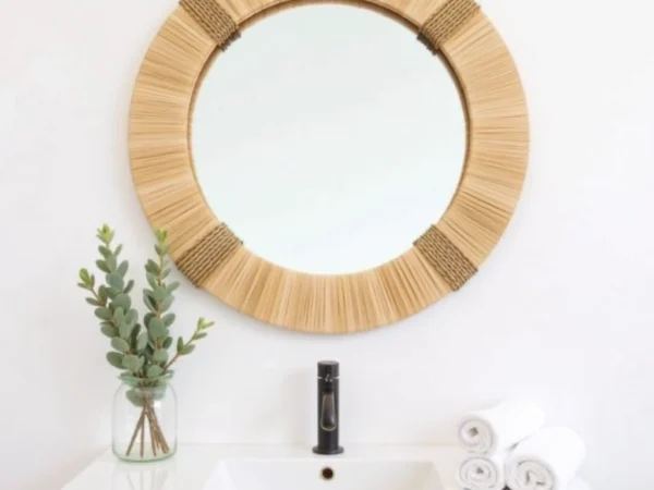 Moroccan Straw Hanging Wall Mirror – Handmade Boho Raffia Frame (Small & Medium Sizes)