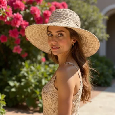 Moroccan-Straw-hats-Palm-Leaf-Hat-1.webp Handwoven Fringe Garden Hat – Natural Straw Sun Hat with Wide Brim (26″ Diameter)