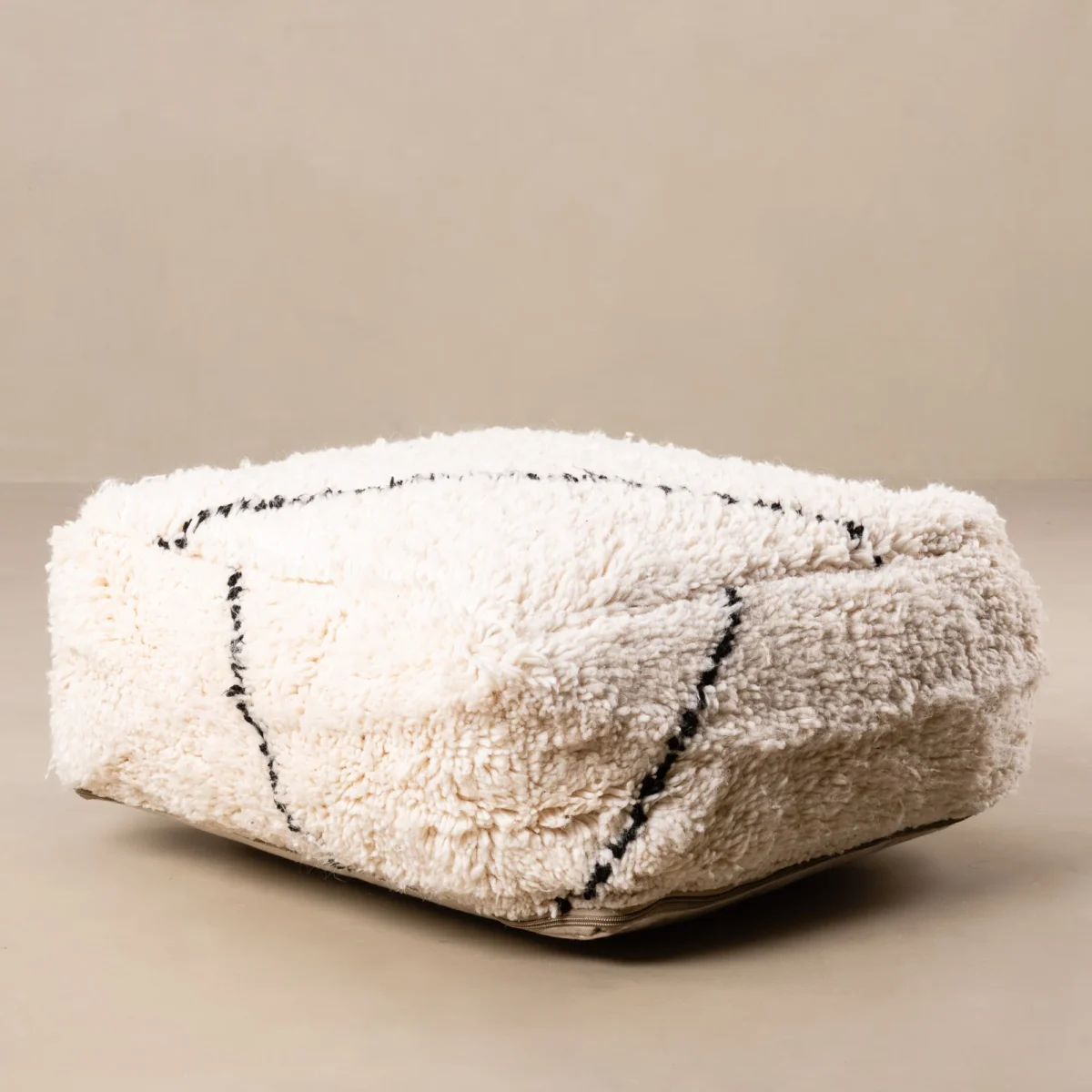 Beni Ourain Floor Pillow Cover – 22x22 in (55x55 cm) Handwoven Moroccan Wool Cushion