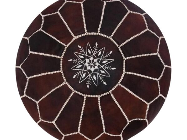 Round-Moroccan-Leather-Pouf-Dark-Brown.jpg Dark Brown Leather Pouf Ottoman – Handcrafted Moroccan Round Pouf (21″ × 12″)