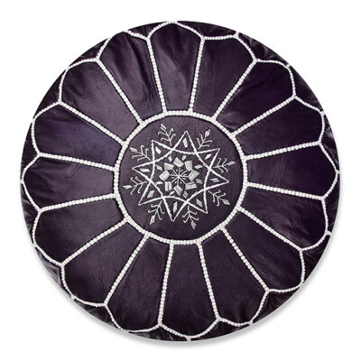 Velvet Pouffe – Blue and White | 55x35 cm Handcrafted Round Ottoman