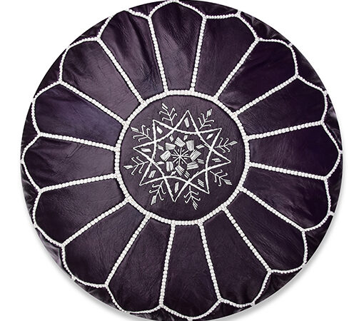 Velvet Pouffe – Blue and White | 55x35 cm Handcrafted Round Ottoman