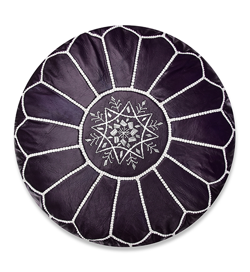 Velvet Pouffe – Blue and White | 55x35 cm Handcrafted Round Ottoman