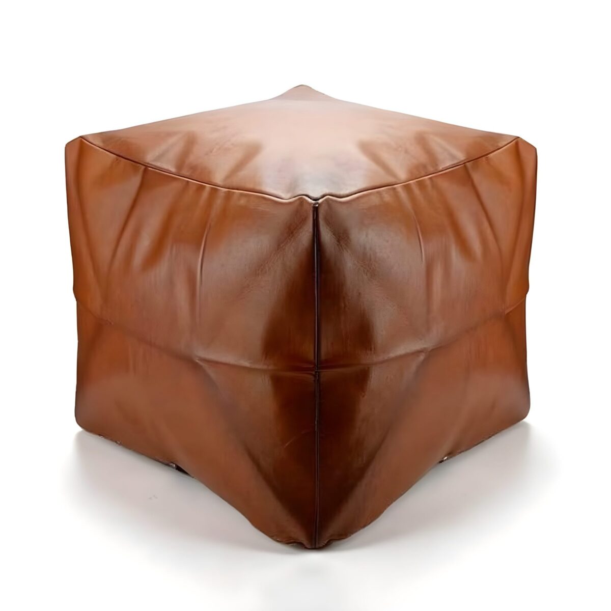 Stylish-Moroccan-Leather-Pouffe-Ottoman-1.jpg Handcrafted Leather Square Pouffe Ottoman – 16″ Minimalist Moroccan Design