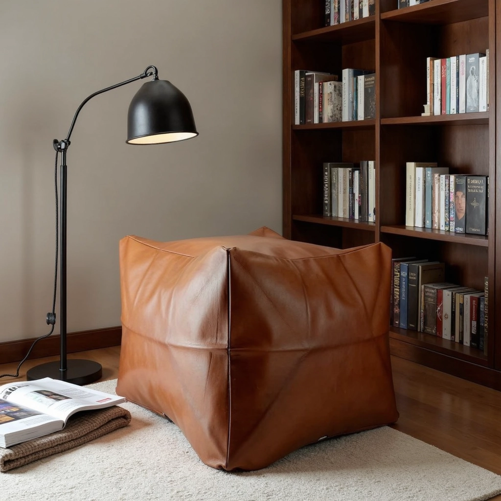 Stylish-Moroccan-Leather-Pouffe-Ottoman-3.webp Handcrafted Leather Square Pouffe Ottoman – 16″ Minimalist Moroccan Design