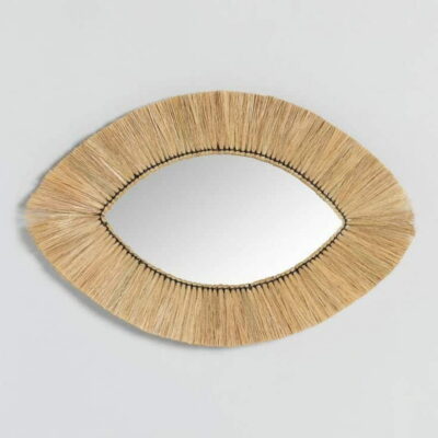 Moroccan Straw Eye Mirror – Handwoven Raffia Wall Decor | Boho Wall Accent